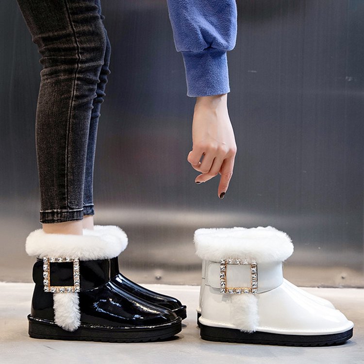 Women's Fashion Bling Bling Shiny Rhinestone Ankle Furry Sheepskin Winter Snow Boots Customize