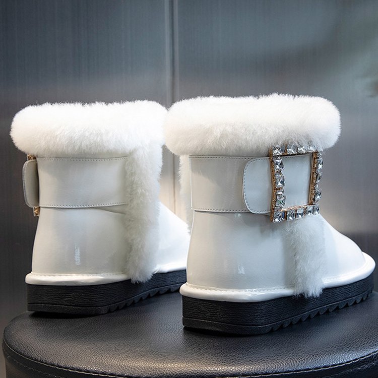 Women's Fashion Bling Bling Shiny Rhinestone Ankle Furry Sheepskin Winter Snow Boots Customize