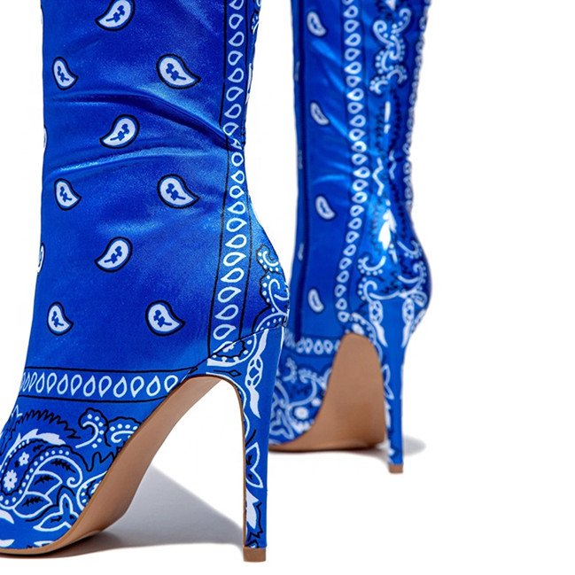 Women Sexy Silk Satin High Heel Thigh High Boots Painted Design Over The Knee High Boots