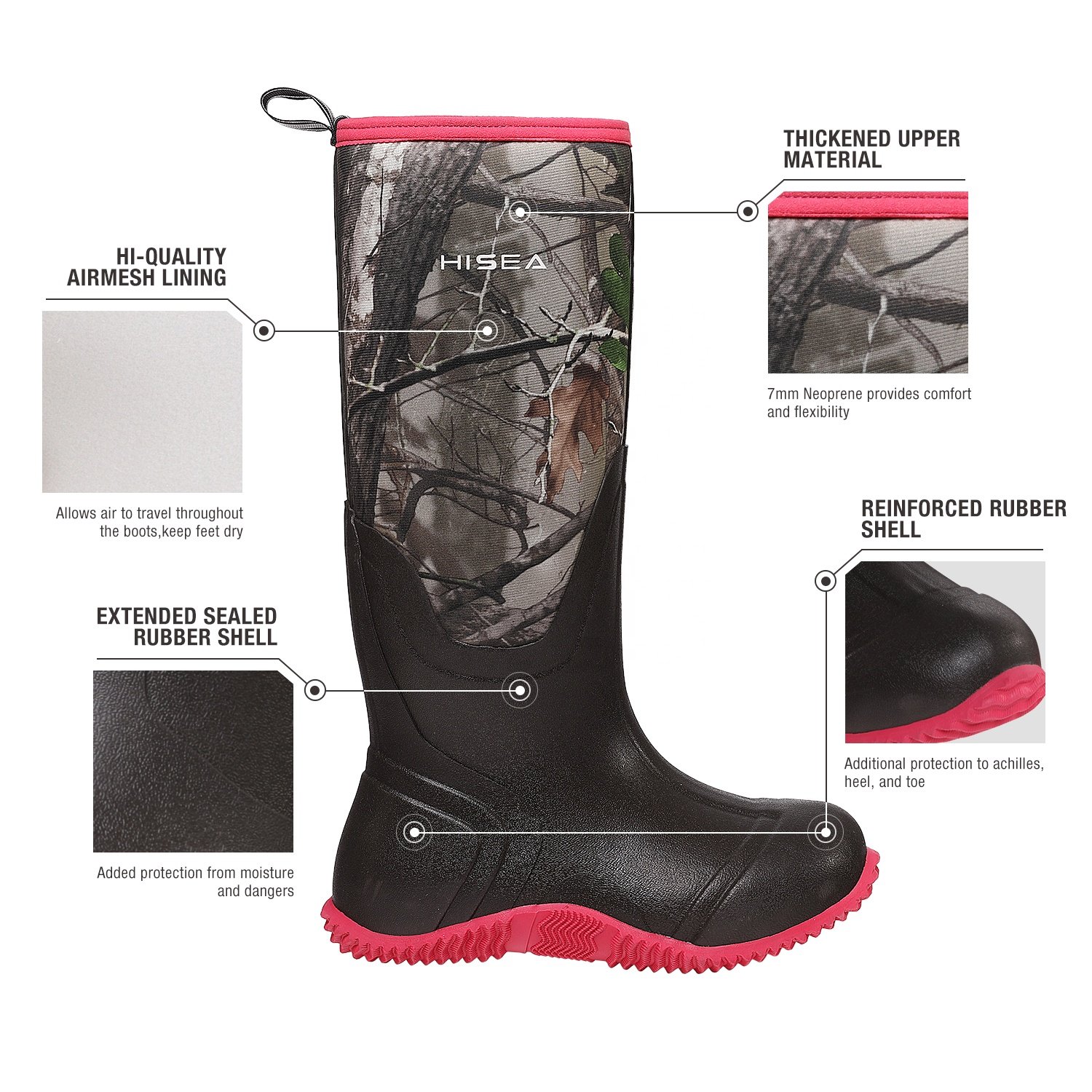 Women's Mid-Calf Rain Boots Waterproof Insulated Garden Shoes Outdoor Hunting Riding Muck Rubber Neoprene Boots
