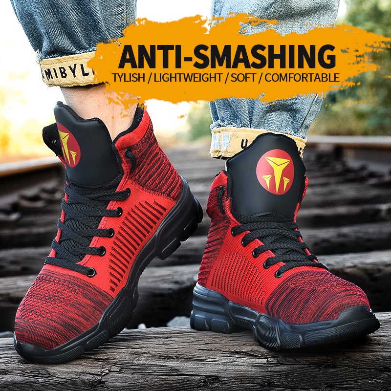 THREEDIV High-top Fly Weaving Breathable Winter Boots Trainers Men Steel Toe Baotou Anti-smashing Anti-piercing safety shoes