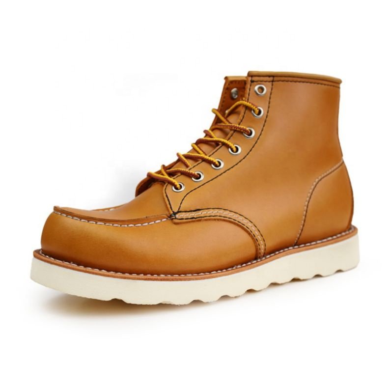 Goodyear Men's Winter Boots in Western Style Genuine Leather Lace-Up Closure Breathable and Height Increasing Safety Shoes