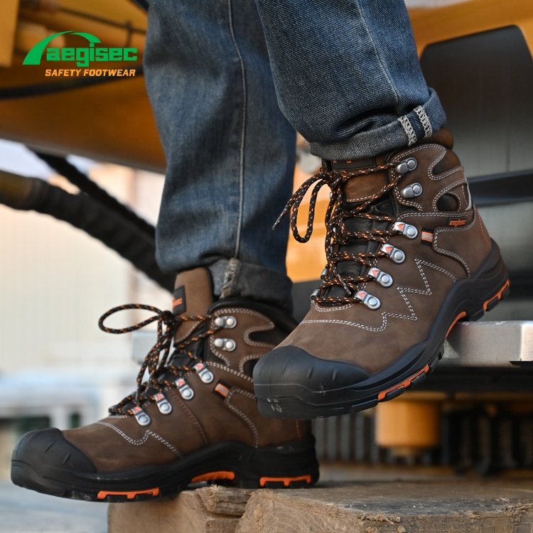 AEGISEC nubuck leather steel toe shoes work boots anti slip bota de seguridad prevent puncture safety shoes for men