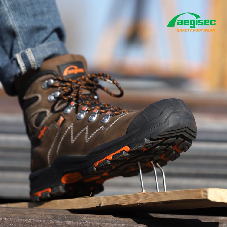 AEGISEC nubuck leather steel toe shoes work boots anti slip bota de seguridad prevent puncture safety shoes for men