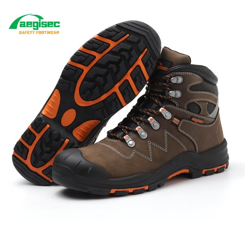 AEGISEC nubuck leather steel toe shoes work boots anti slip bota de seguridad prevent puncture safety shoes for men
