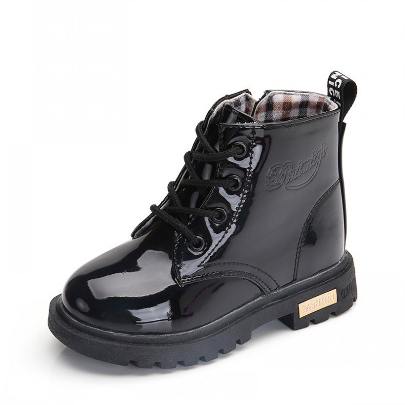 Children's Martin boots spring and autumn new boys and girls leather boots non-slip leather shoes warm cotton shoes kids shoes