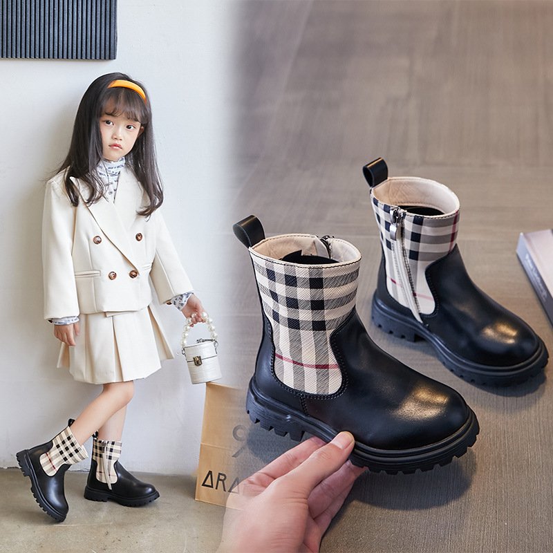 Fashion Non Slip Soft Soled Thick Bottom Winter New Leather Casual Round Toe Luxury Chunky Heels Footwear Children's Boots