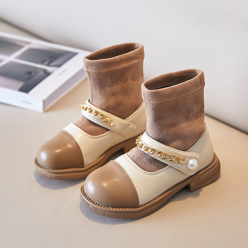 Wholesale Girls' Spring and Autumn Martin Boots Black Children's Princess Short Boots Girls' Fashion Knitted Socks and Shoes