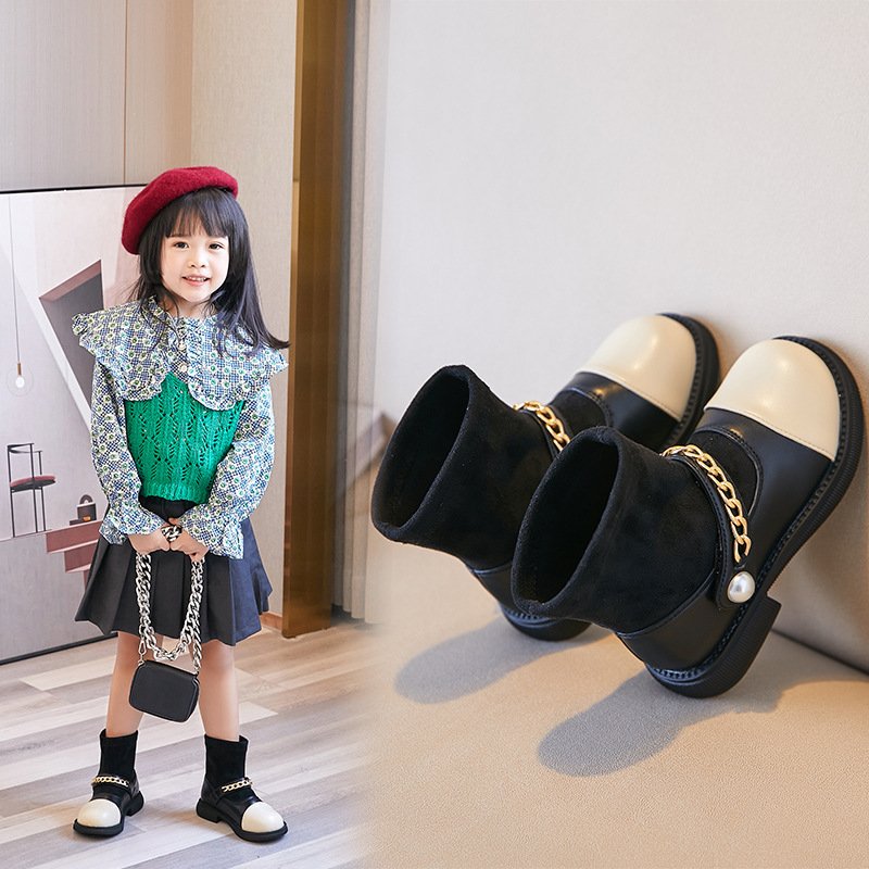 Wholesale Girls' Spring and Autumn Martin Boots Black Children's Princess Short Boots Girls' Fashion Knitted Socks and Shoes