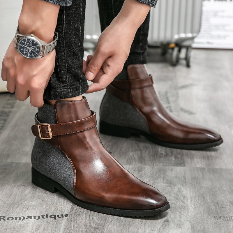 High Top Buckle Closure Big Size 14 New Design Fashion Men Leather Boots