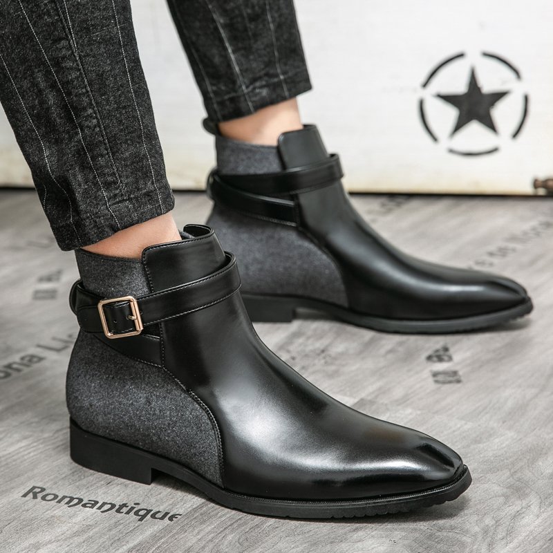 High Top Buckle Closure Big Size 14 New Design Fashion Men Leather Boots