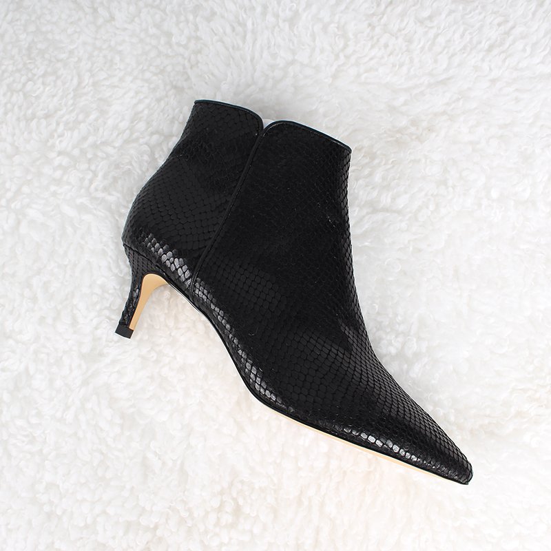 2024 Custom Sexy Snake Skin Leather Ankle Stiletto Boots Thin High Heel Pointed Toe Breathable Zip Autumn Fashion Style Box