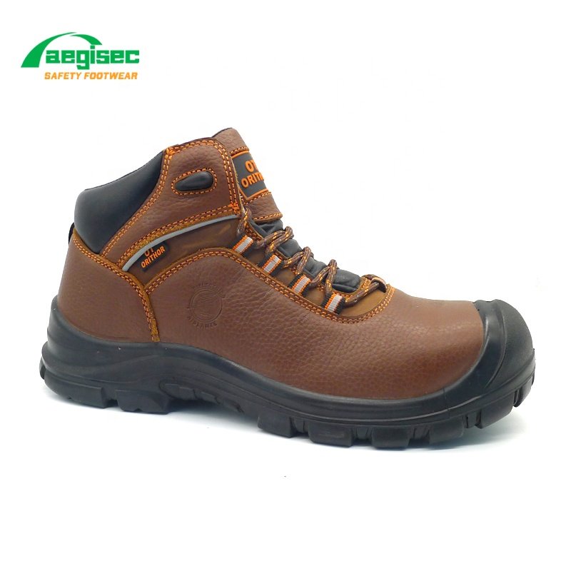 AEGISEC cow leather steel toe work shoes slip resistant PU sole penetration protection work safety shoes hiking for men boots