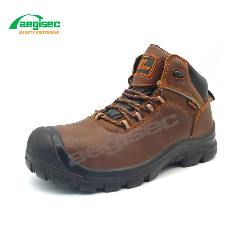 AEGISEC cow leather steel toe work shoes slip resistant PU sole penetration protection work safety shoes hiking for men boots