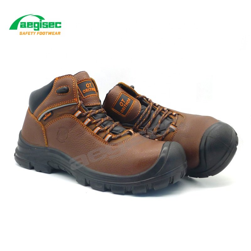 AEGISEC cow leather steel toe work shoes slip resistant PU sole penetration protection work safety shoes hiking for men boots