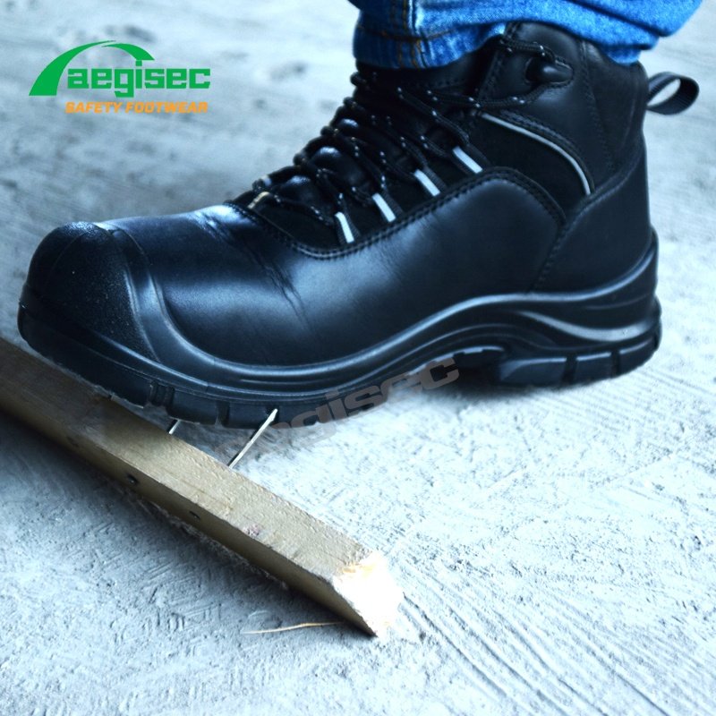 AEGISEC cow leather steel toe work shoes slip resistant PU sole penetration protection work safety shoes hiking for men boots