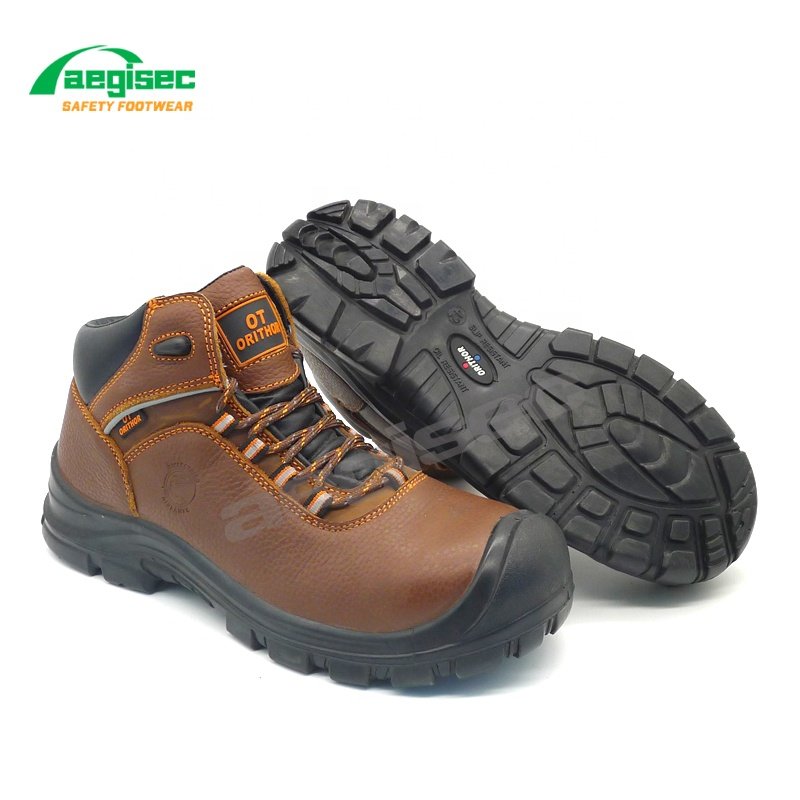 AEGISEC cow leather steel toe work shoes slip resistant PU sole penetration protection work safety shoes hiking for men boots