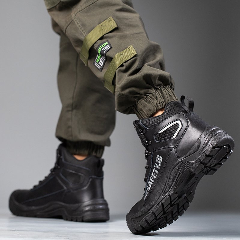 Factory custom safety boots ANTI-STATIC anti-smash anti-skid wear-resistant steel toe work boots leather safety shoes for men