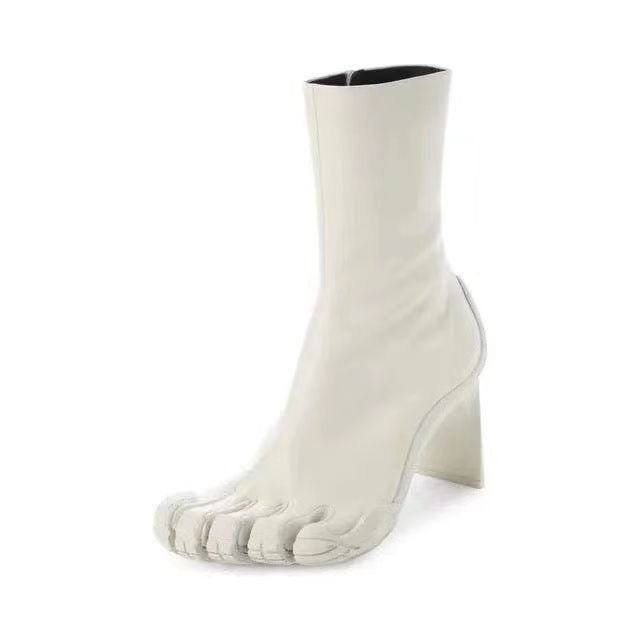 Five Finger High Heel Women's Shoes Fashion Large Genuine Leather Women's Boots Solid Knitted High Heel Elastic Boots