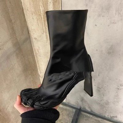 Five Finger High Heel Women's Shoes Fashion Large Genuine Leather Women's Boots Solid Knitted High Heel Elastic Boots