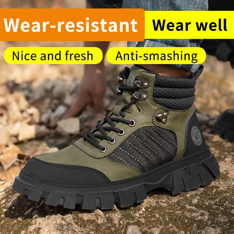 Anti slip woodland light weight safety shoes steel toe for workers leather work shoes with steel toe for men's working boots