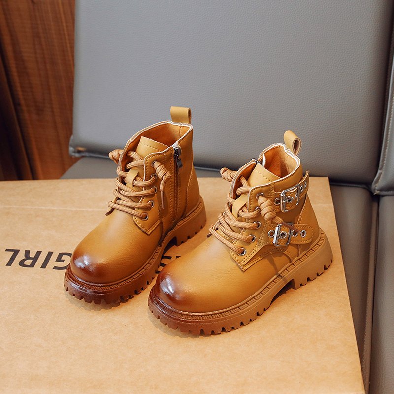 Winter Cashmere Plush Leather Short Boots Children's Boot Fashion Shoes Waterproof Plush Kids Warm with Chain