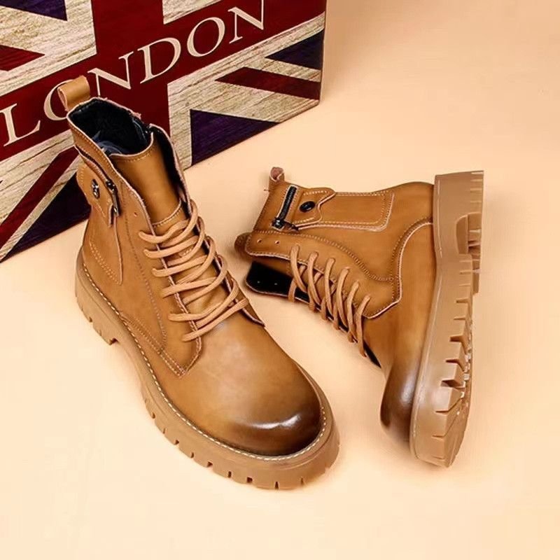 Martin Men's High Top British Style Workwear Winter Hiking Boots Made of Genuine Leather Retro Plush Premium Feel Thick Sole