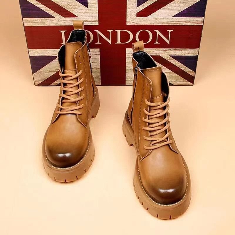 Martin Men's High Top British Style Workwear Winter Hiking Boots Made of Genuine Leather Retro Plush Premium Feel Thick Sole