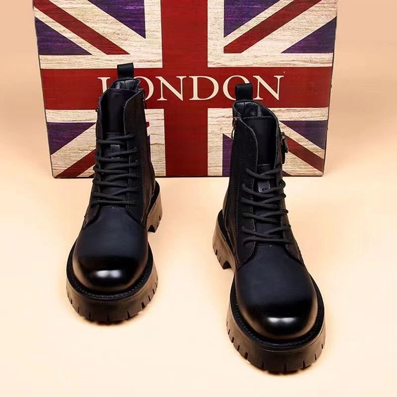 Martin Men's High Top British Style Workwear Winter Hiking Boots Made of Genuine Leather Retro Plush Premium Feel Thick Sole