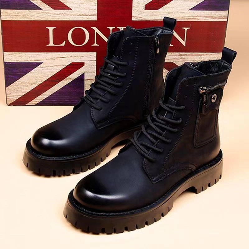 Martin Men's High Top British Style Workwear Winter Hiking Boots Made of Genuine Leather Retro Plush Premium Feel Thick Sole