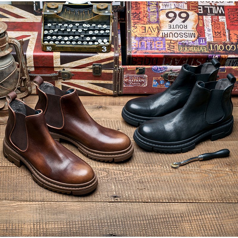 2024 New Pointed Shoes Mens Ankle Cowboy Boots Mens Western Leather Boots Mens