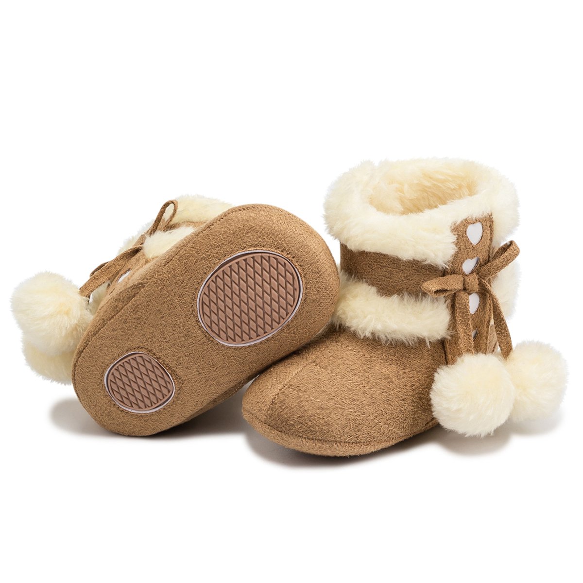 Warm Winter Outdoor Infant Plush And Wool Ball Rubber Soft Sole Lovely Bowknot Toddler Baby Boots