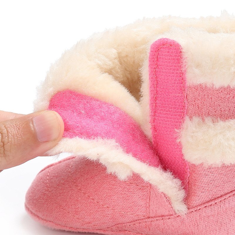Warm Winter Outdoor Infant Plush And Wool Ball Rubber Soft Sole Lovely Bowknot Toddler Baby Boots