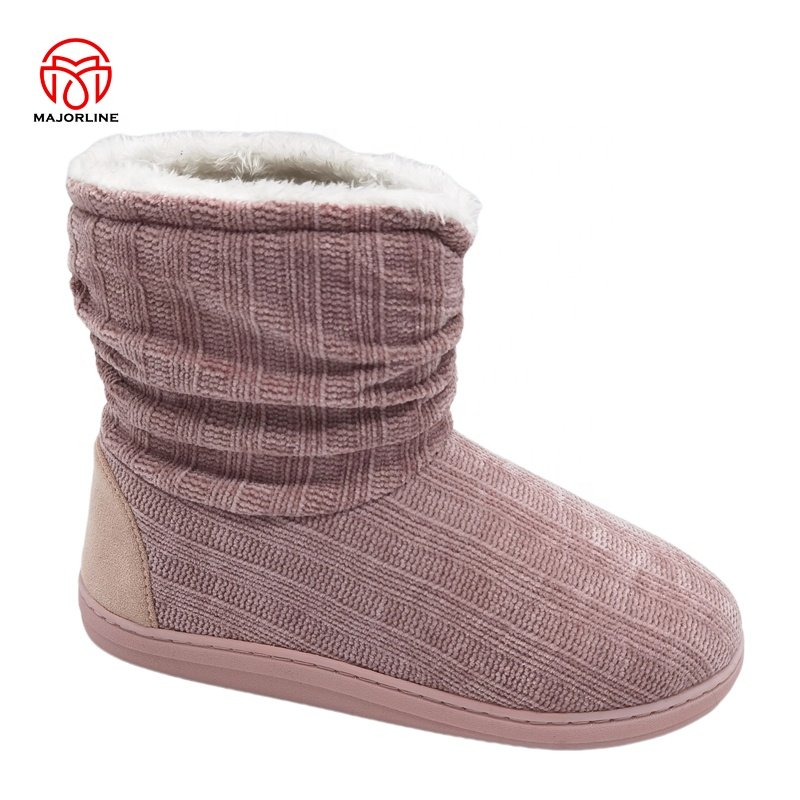 OEM customized Logo indoor boots TPR rubber outsole winter home flat slipper boots faux fur plush house boots for women