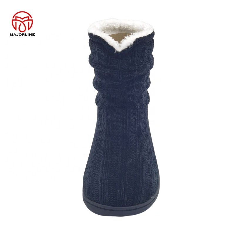 OEM customized Logo indoor boots TPR rubber outsole winter home flat slipper boots faux fur plush house boots for women