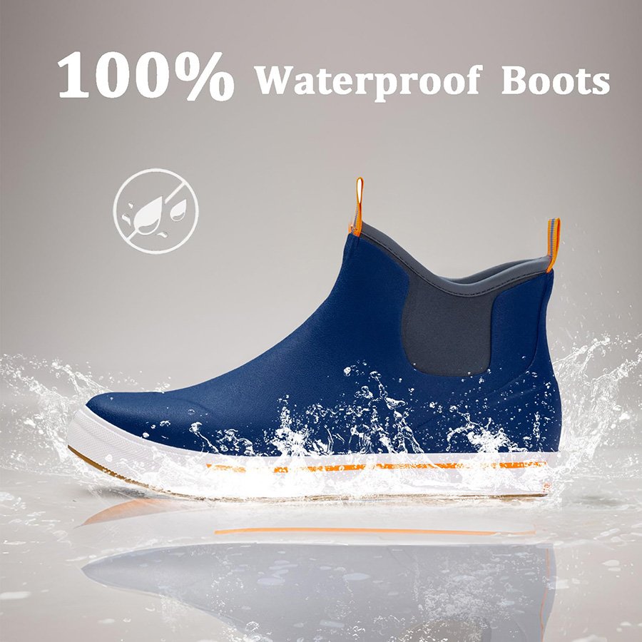 Men Waterproof Fishing Rain Boots Anti-Slip Rubber Boots with Breathable Neoprene Lining