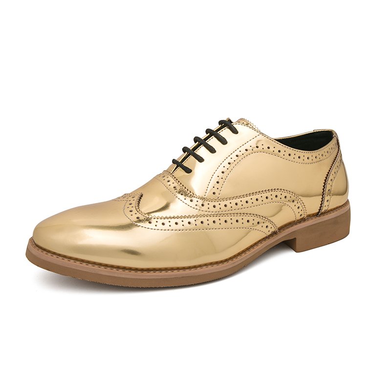 2024 Hot Sale Gold Black Brogue Dress Shoes High Quality Pointed British Men Formal Leather Boots Shoes