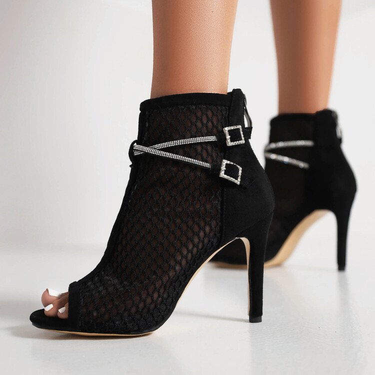 Cialisa Support OEM/ODM Custom Logo Fashion Design Sexy Lady 9.5cm High Heels Plus Size 48 Women Mesh Boots Sandals