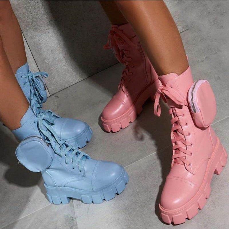 BUSY GIRL WQ1001 Women's lace up ankle boots sequins square heel boots for women and ladies fashon boots shoes
