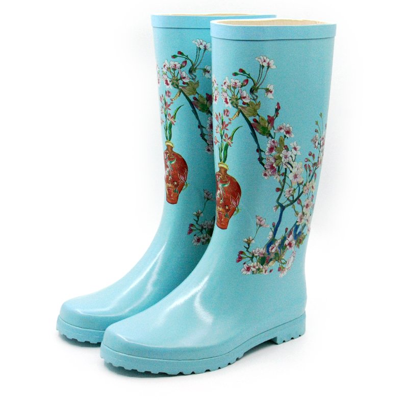 Copyright print fashion Chinese fad waterproof rubber shoes long rain gum boots women for ladies wholesale