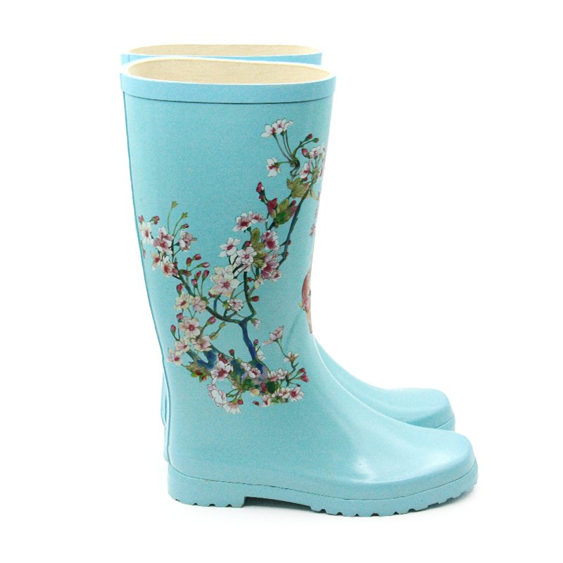 Copyright print fashion Chinese fad waterproof rubber shoes long rain gum boots women for ladies wholesale