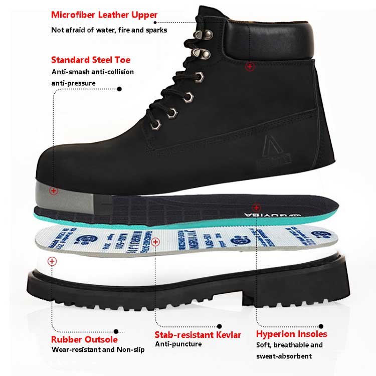 Men's breathable steel toe cap anti smash work boots lightweight microfiber leather Goodyear safety boots