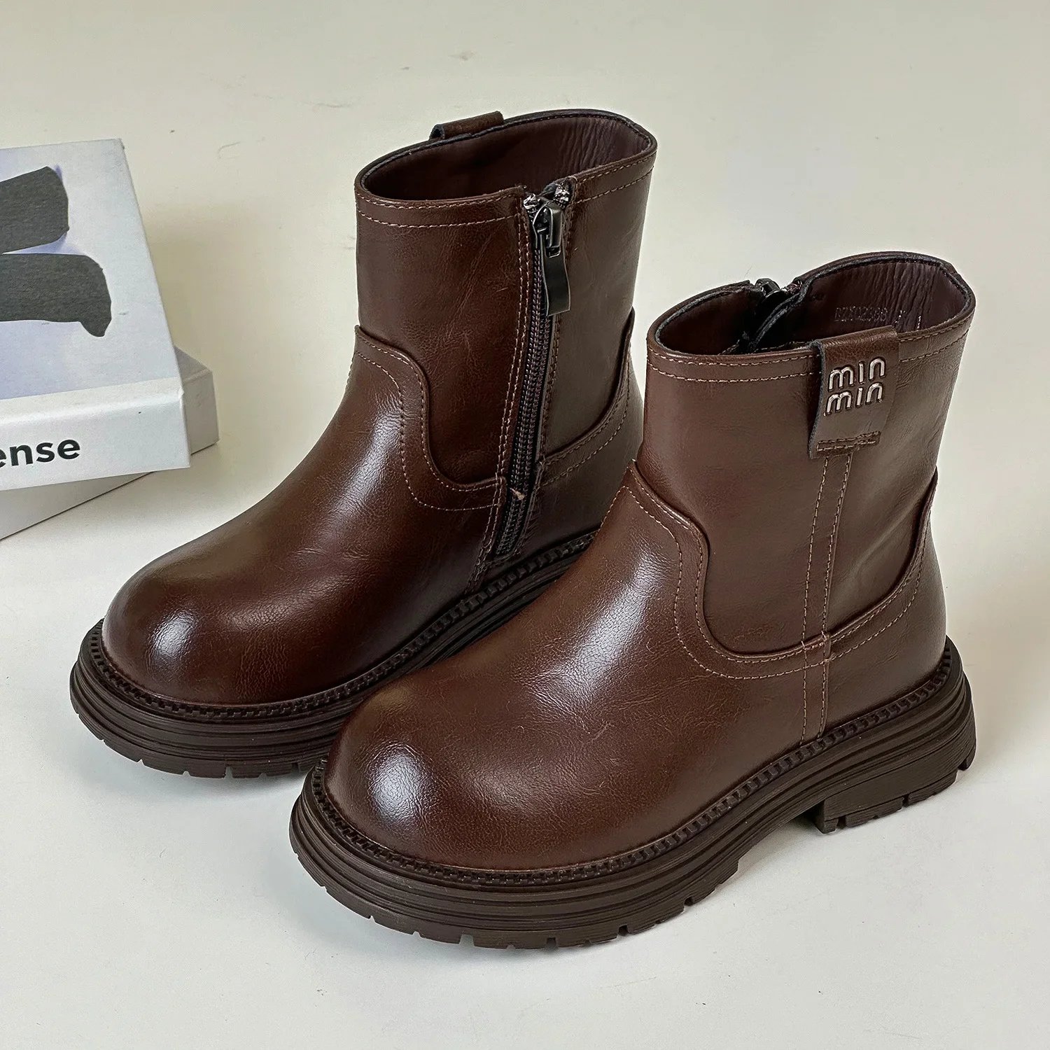 Autumn Children's Boys Girls Round Toe Chunky Heel Fashion Ankle Boots Winter Kids Toddler ZIP Solid Short Modern Boots