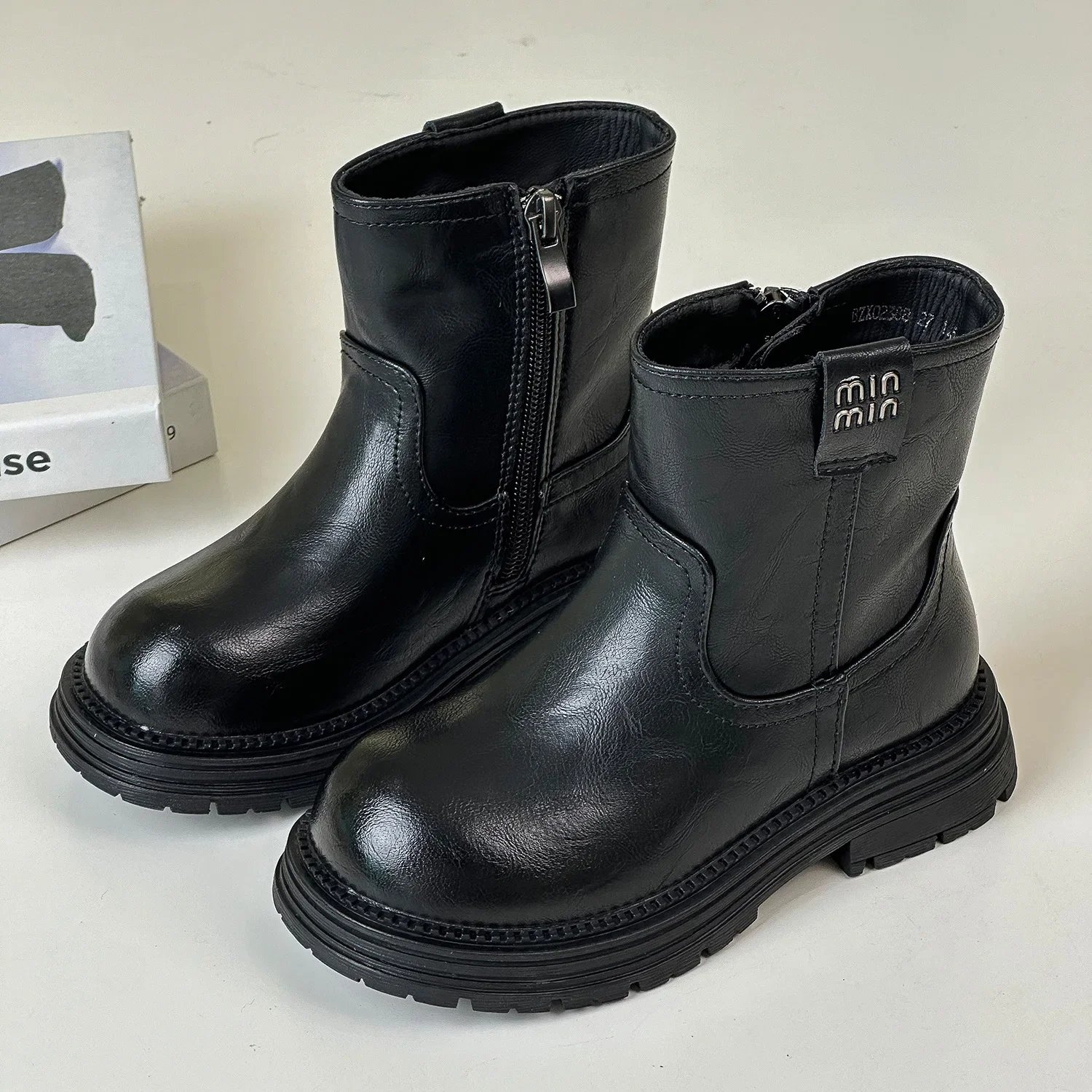 Autumn Children's Boys Girls Round Toe Chunky Heel Fashion Ankle Boots Winter Kids Toddler ZIP Solid Short Modern Boots