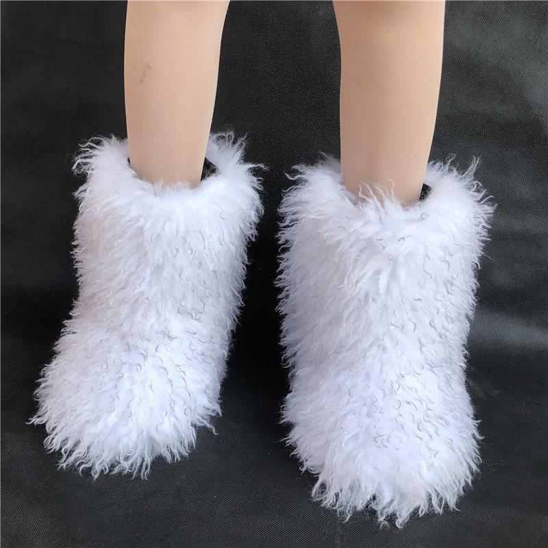 Custom Winter Mongolian snow boots for women warm Rubber flat casual ski shoes snow footwear ladies fluffy faux fur boots