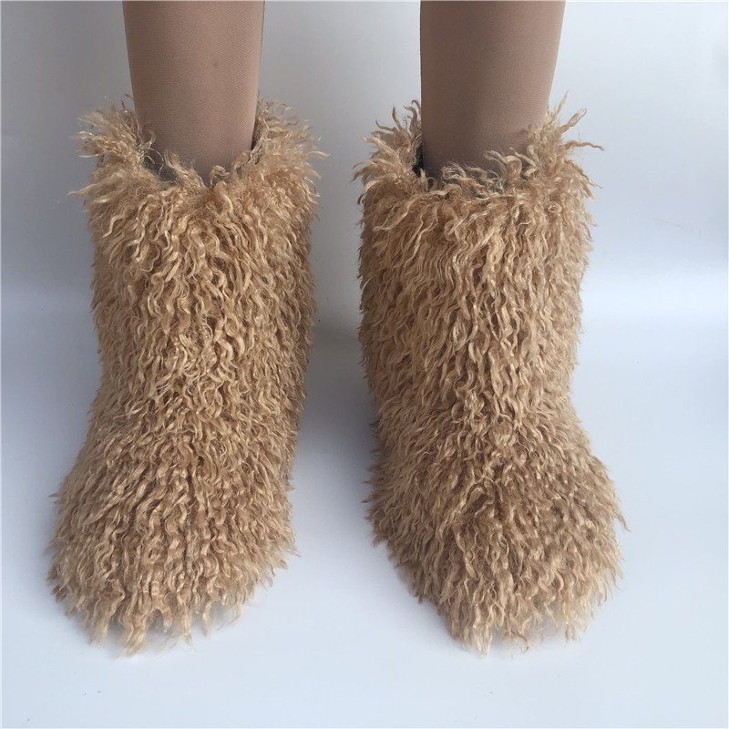Custom Winter Mongolian snow boots for women warm Rubber flat casual ski shoes snow footwear ladies fluffy faux fur boots