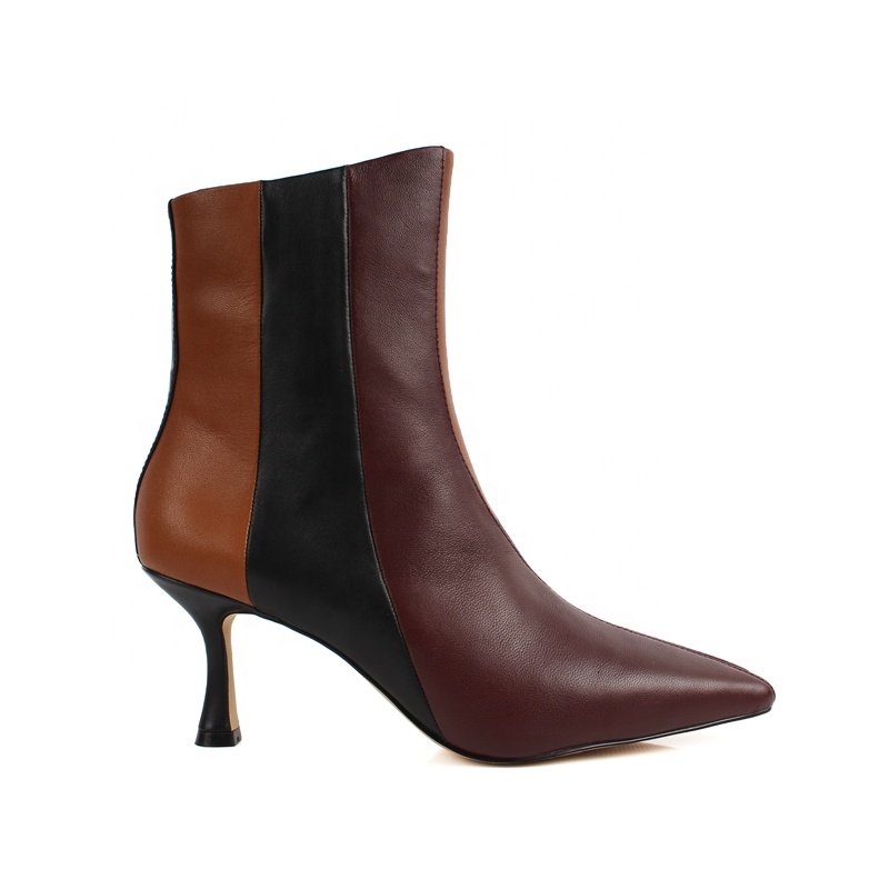 2024 Winter New Arrival Elegant Women's Ankle Boots with Color Stitching Custom Factory Low Heel Boots Zip Closure Spring Autumn