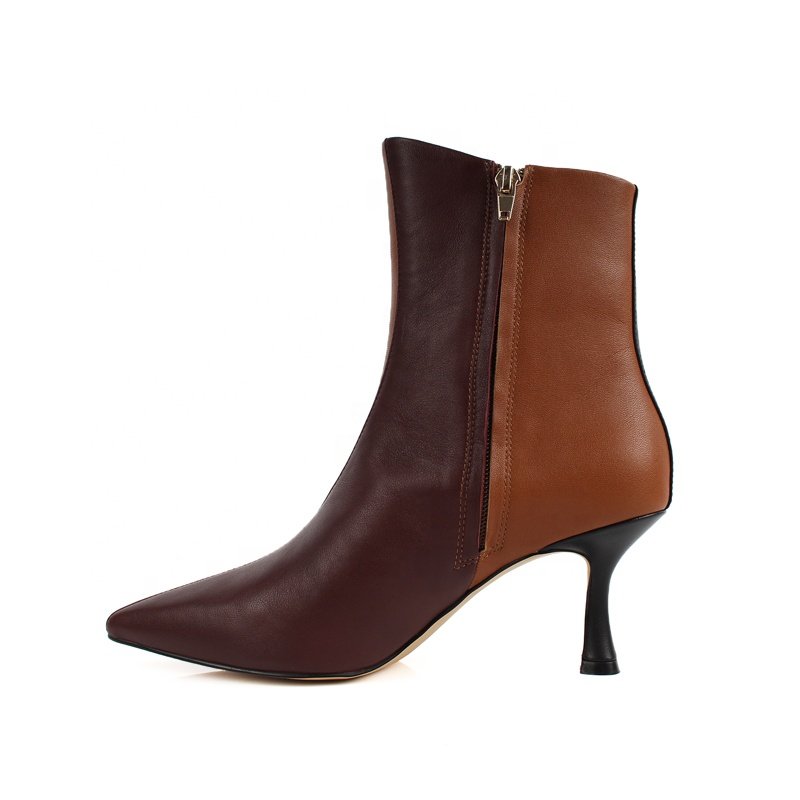 2024 Winter New Arrival Elegant Women's Ankle Boots with Color Stitching Custom Factory Low Heel Boots Zip Closure Spring Autumn