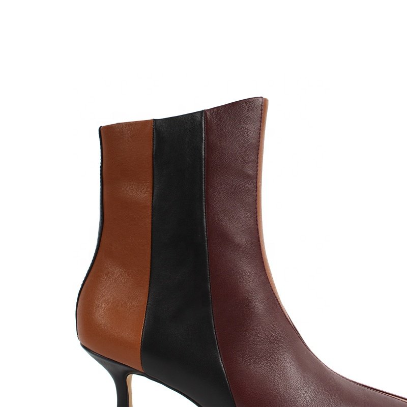 2024 Winter New Arrival Elegant Women's Ankle Boots with Color Stitching Custom Factory Low Heel Boots Zip Closure Spring Autumn