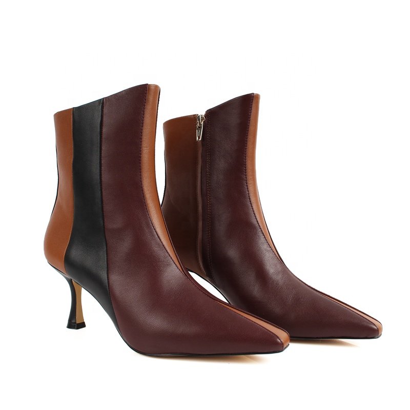 2024 Winter New Arrival Elegant Women's Ankle Boots with Color Stitching Custom Factory Low Heel Boots Zip Closure Spring Autumn